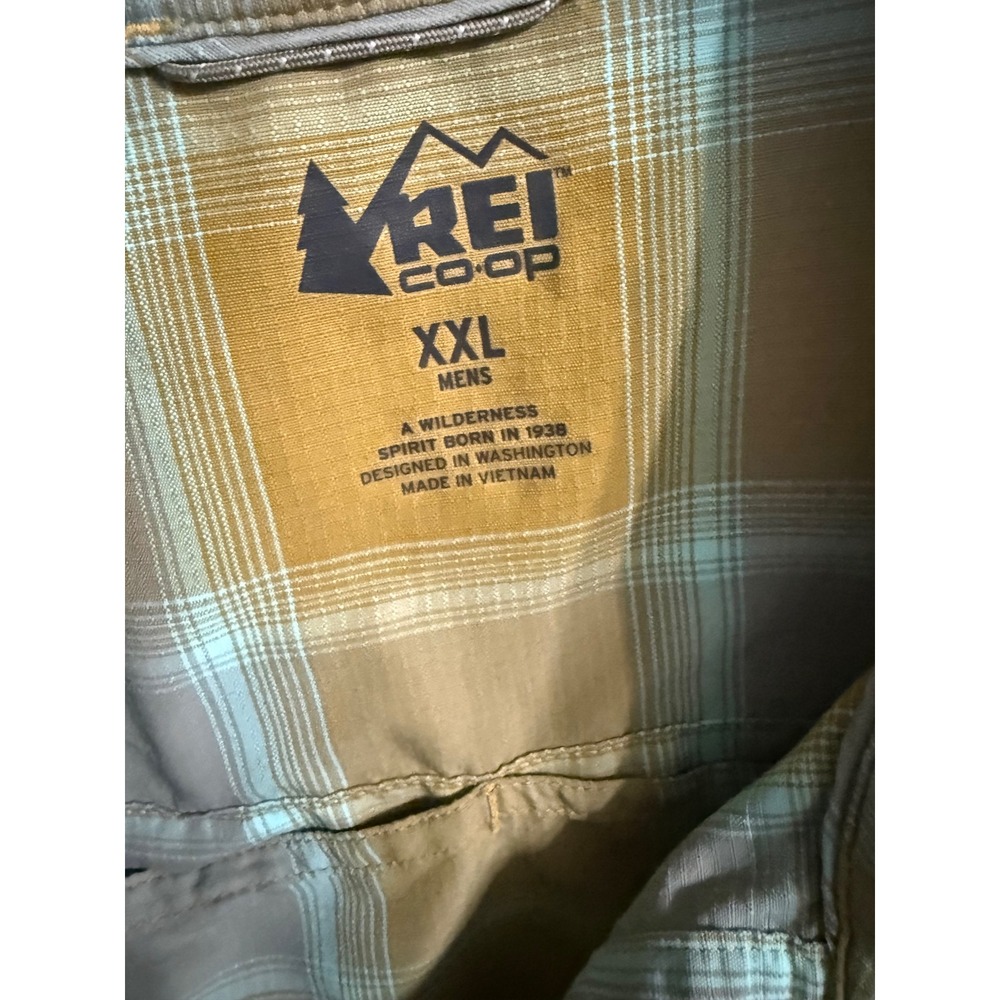 REI Co-op Mens XXL Plaid Ripstop Hiking Shirt Short Sleeve Vented Back Yellow - Picture 4 of 4
